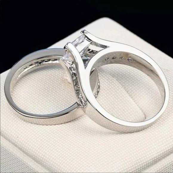 NEW 925 STERLING SILVER DIAMOND ENGAGEMENT SET RING - Picture 4 of 6